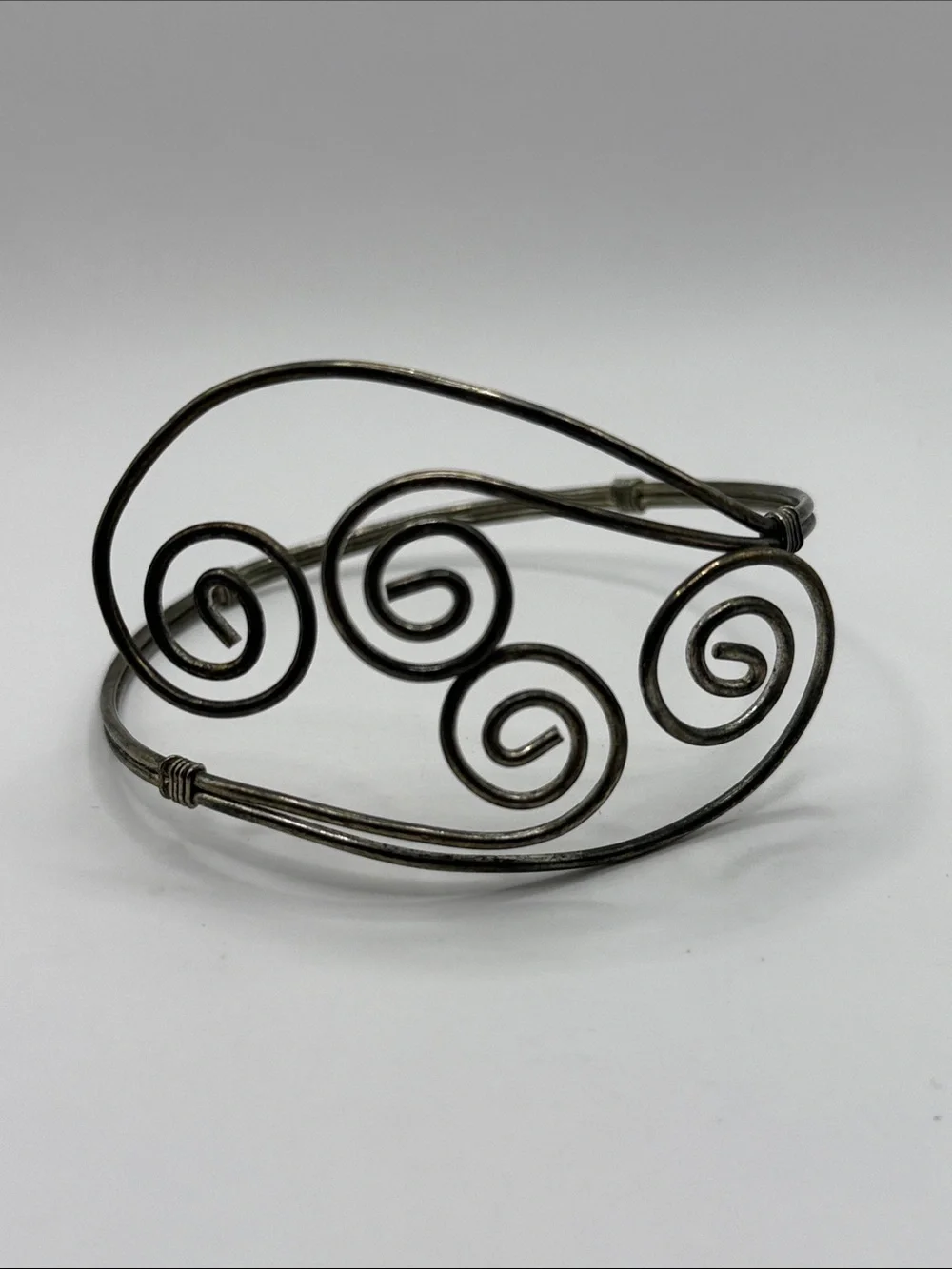 Vintage Silver Tone Wire Wrapped Large Cuff Bangle Statement Bracelet